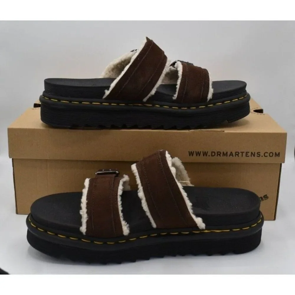 Dr Martens Mens Size 13 Myles‎ Brown Suede Buckle Slide Sandals Shoes